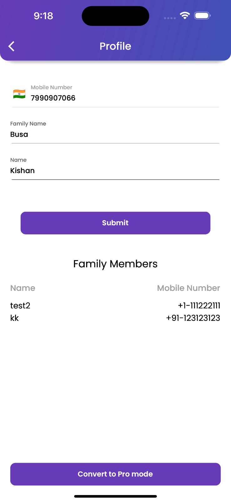 Family Members listing